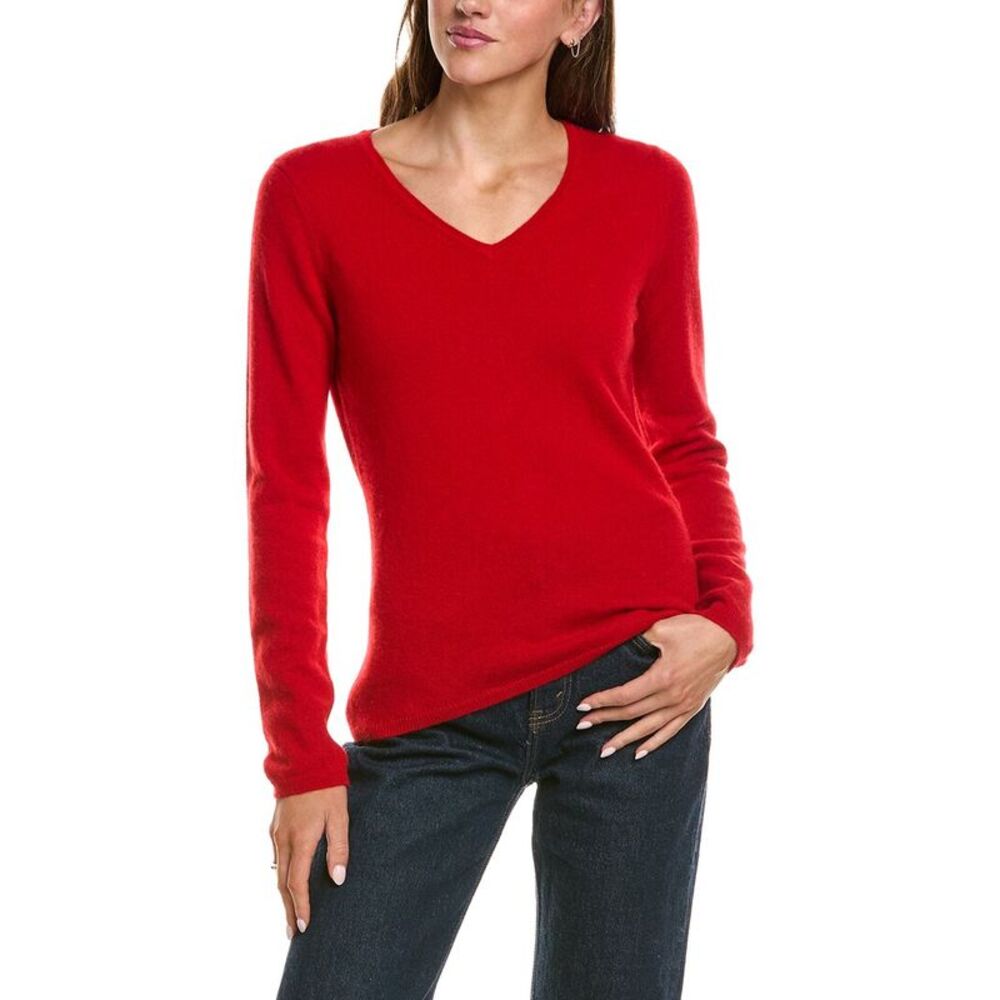 Incashmere Womens Basic V-Neck 100% Cashmere Sweater, Red